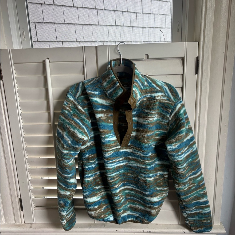 Unisex LLBean Pullover Jacket in Teal & Brown - Quarter-Snap